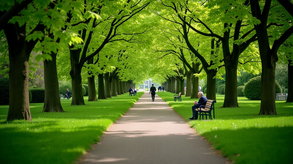 Park met wandelpad en groen