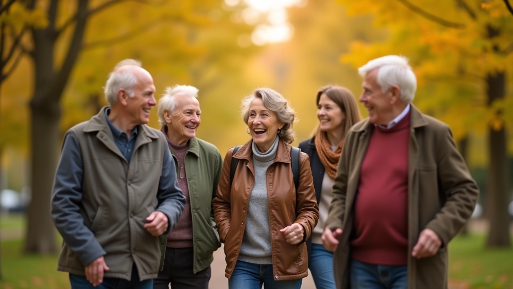 Gezellige groep senioren samen wandelend