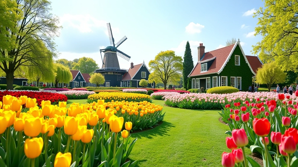 Panoramisch uitzicht over de Keukenhof tuinen in volle bloei